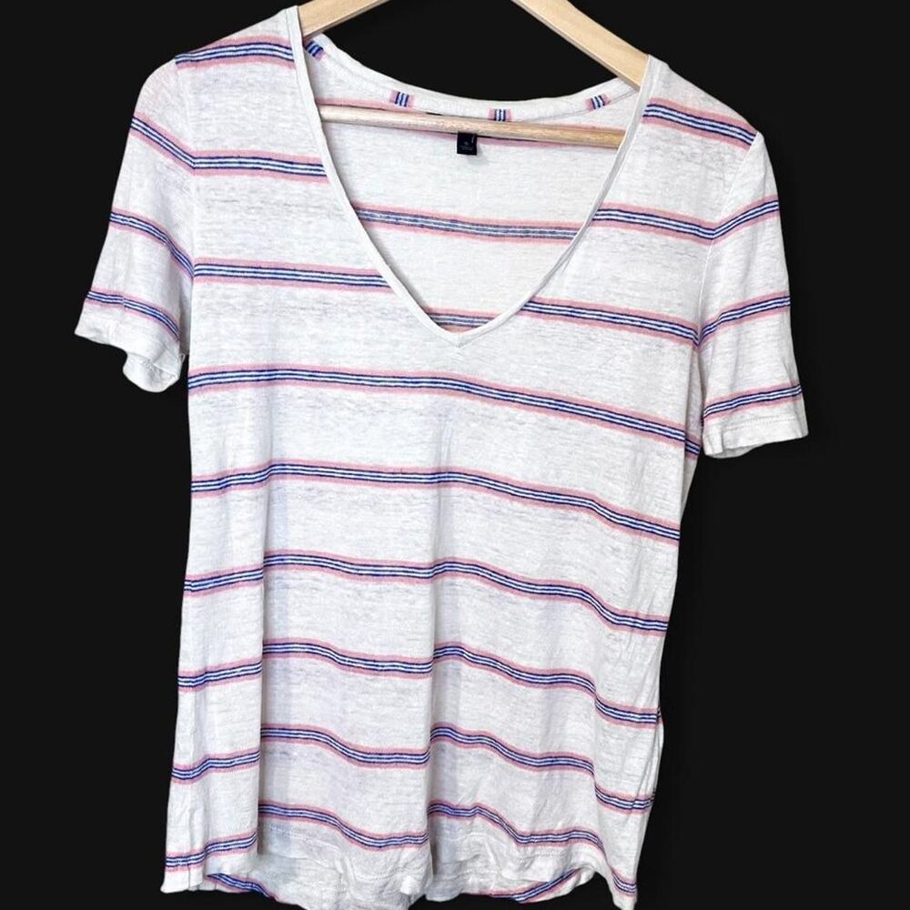 Banana Republic Linen Striped V-Neck T-Shirt Size S